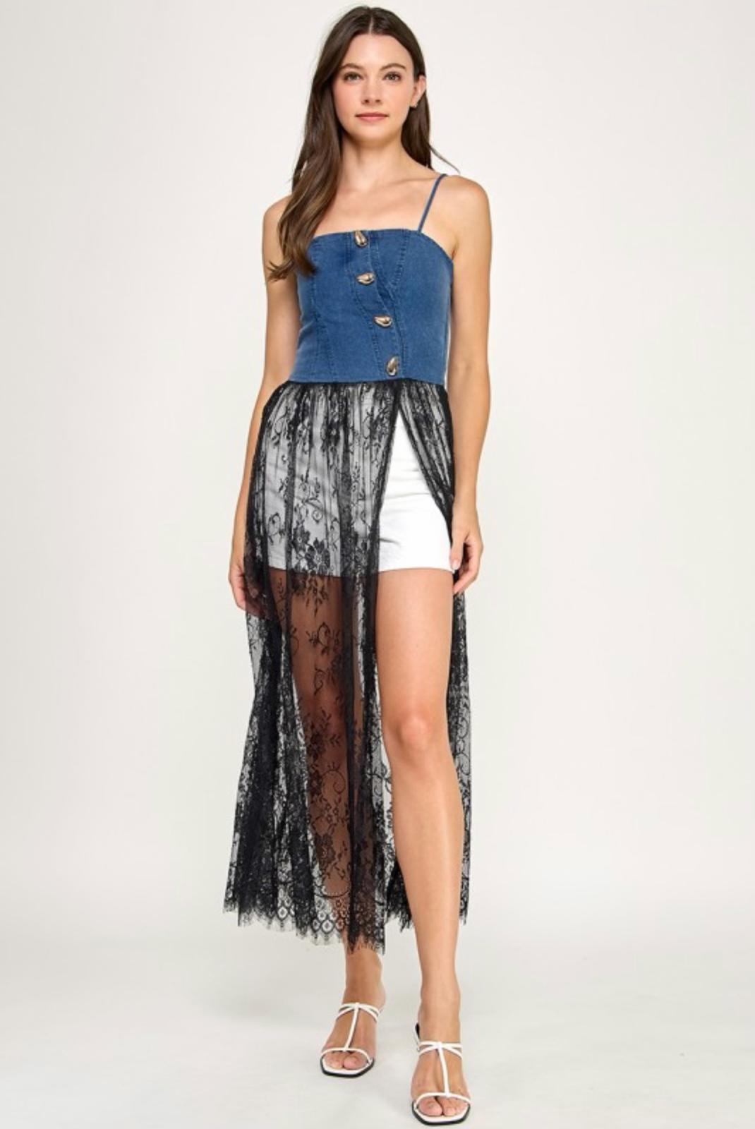 Midnight Lace Denim Dress